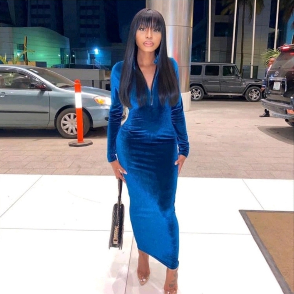 Various Colors-Velvet Midi Zippered Dress - Picture 5 of 7